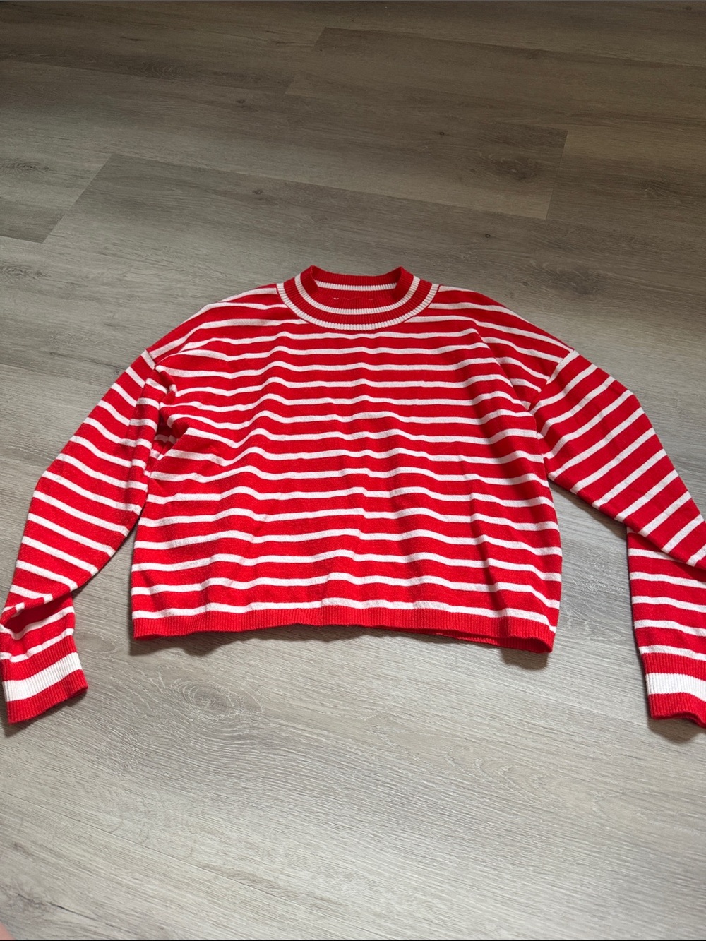 Women's Red & White Striped Crewneck Sweater
